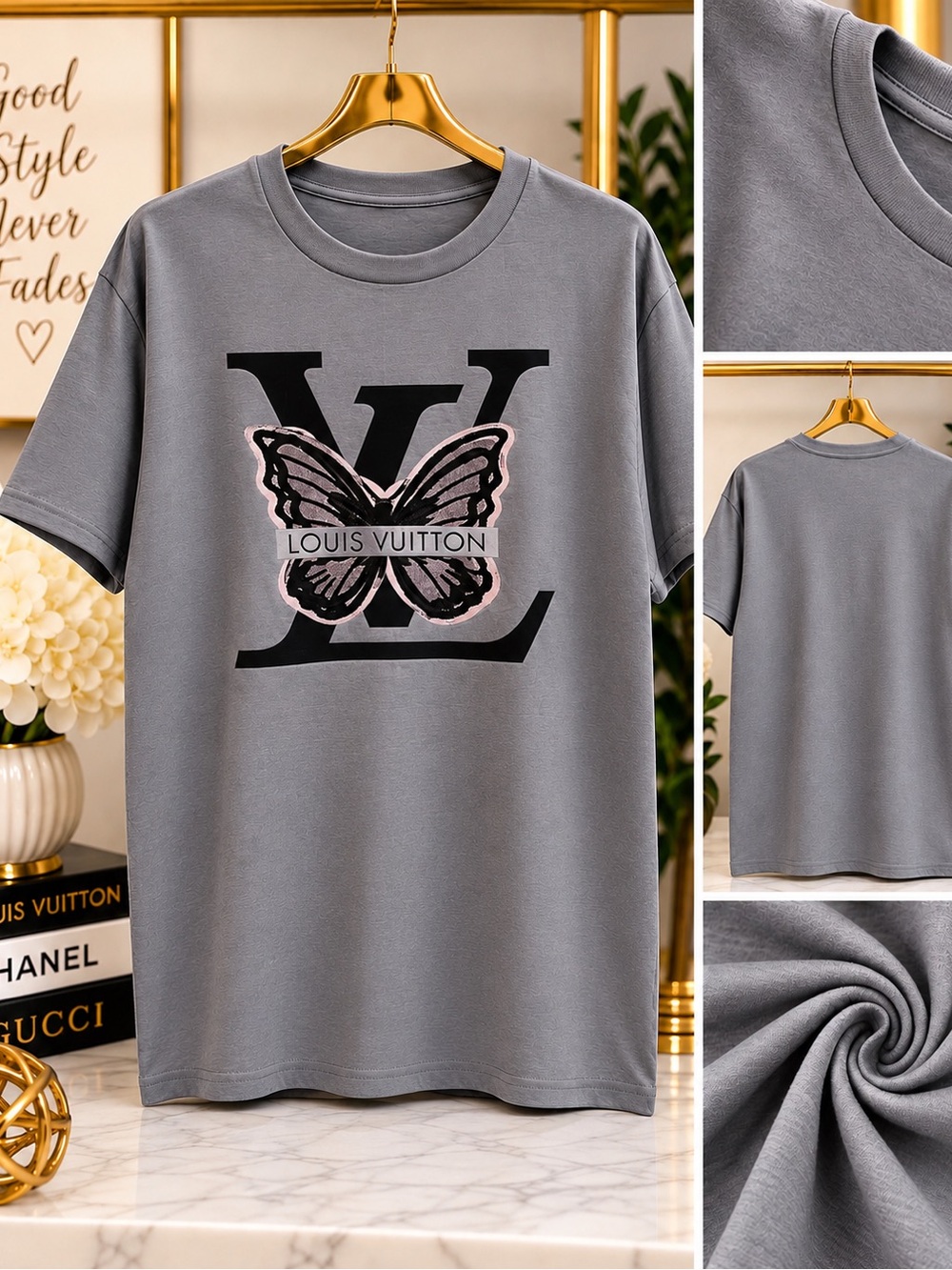 Gray Butterfly Logo Short-Sleeve Tee